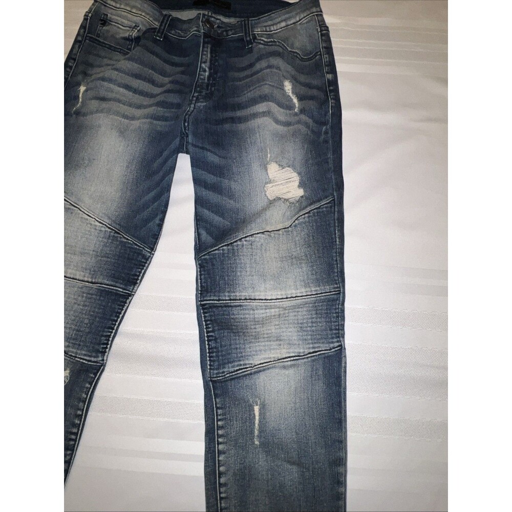 Kancan Moto Woman’s Skinny Stretch Blue Jeans Distressed Size W11/29 - Picture 4 of 11